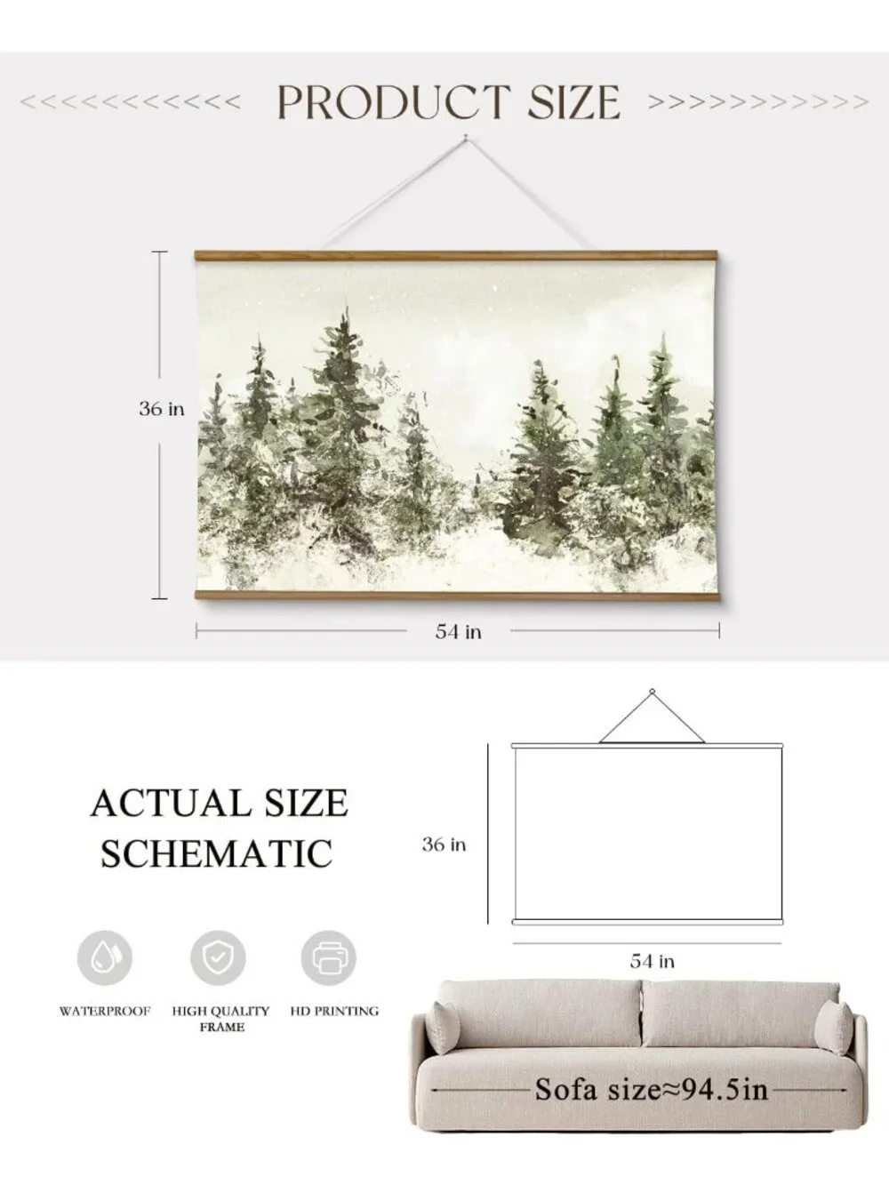 Extra Large Framed Winter Christmas Tree Wall Art Print, 36x54 Inches Decor